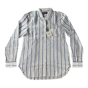 UNTUCKit Pinot Perse Women’s Blue White Striped Button Down Shirt Size 12R NEW